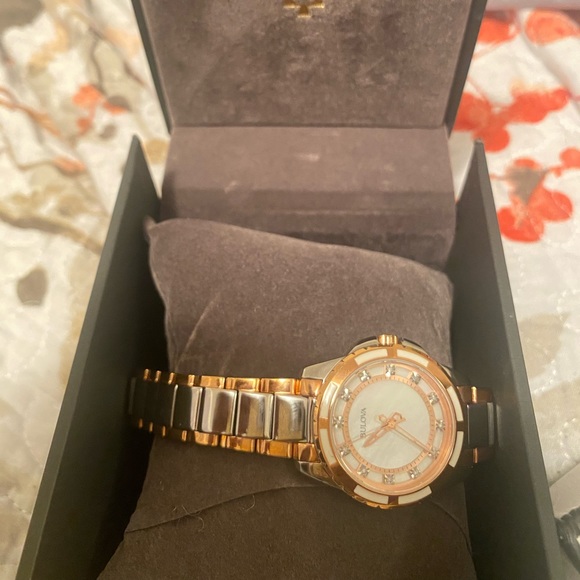 Ladies' Bulova Two-Tone Diamond Accent Watch with Mother-of-Pearl Dial - Picture 5 of 8